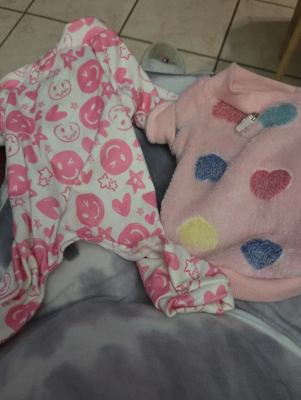 Pink Smiley Print Dog Romper & Plush Polka Dot Sweater Jamamas Small